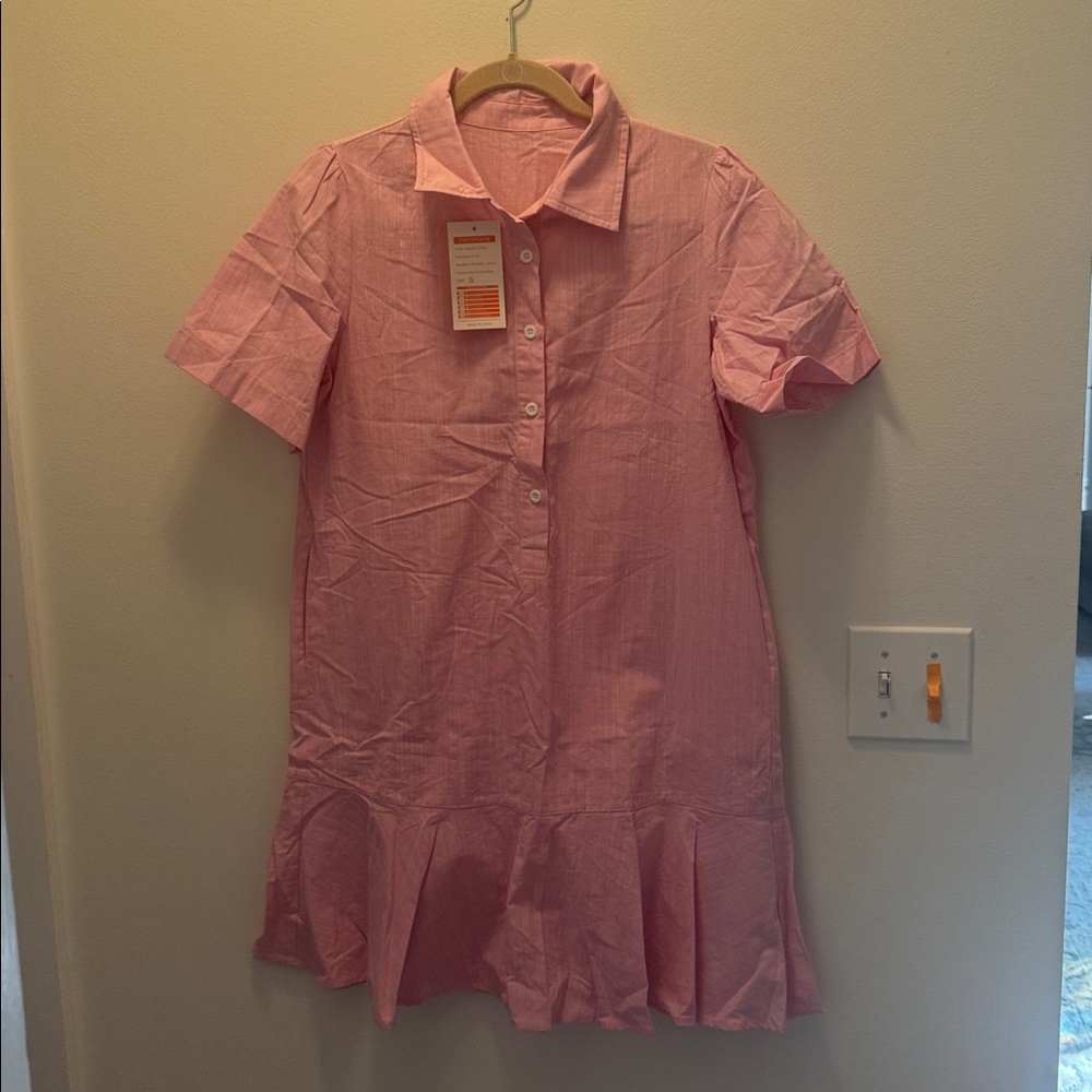 Pink Ruffled Hem Shirt Dress